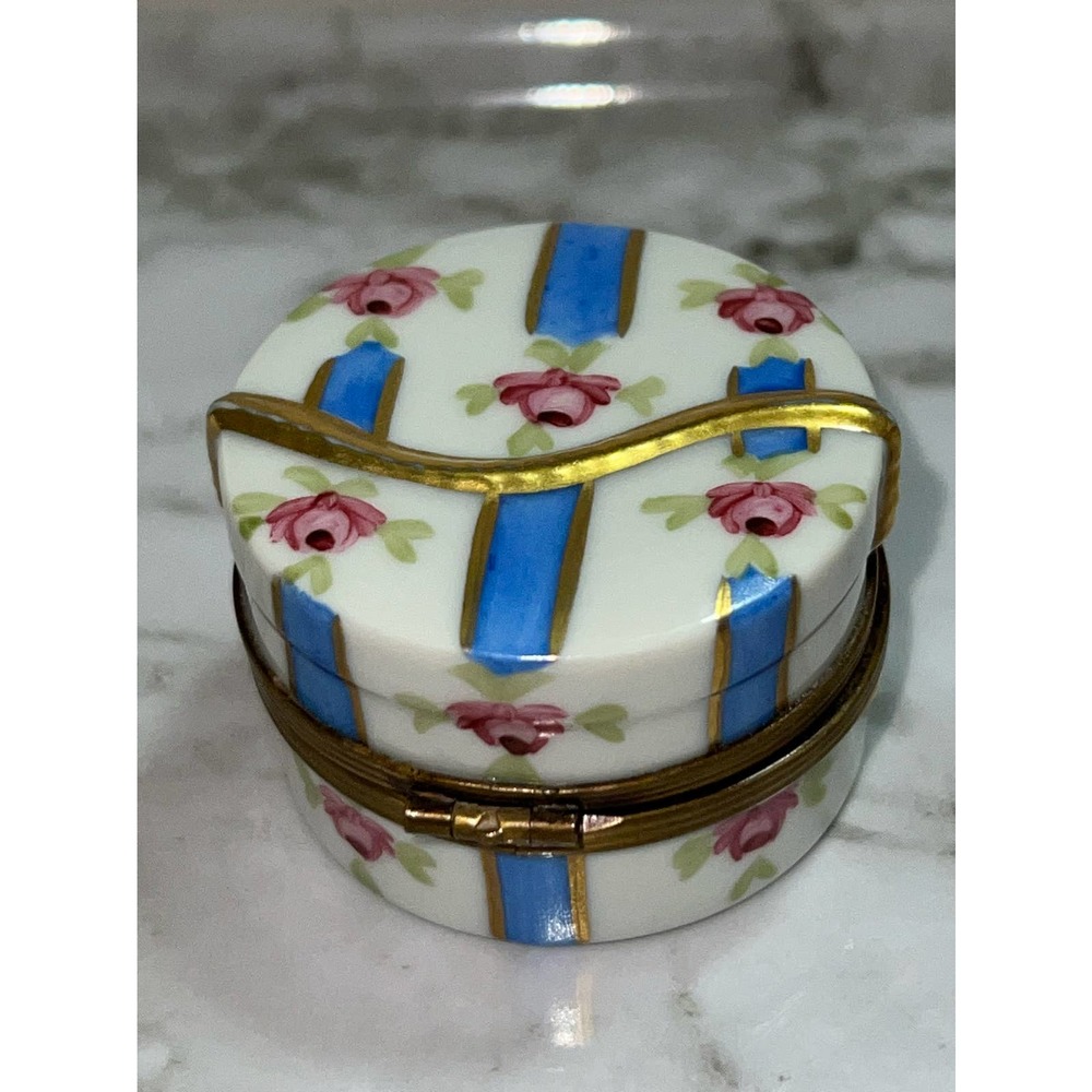 Vintage F.A. Limoge France Main Porcelain Hat Box Trinket Box